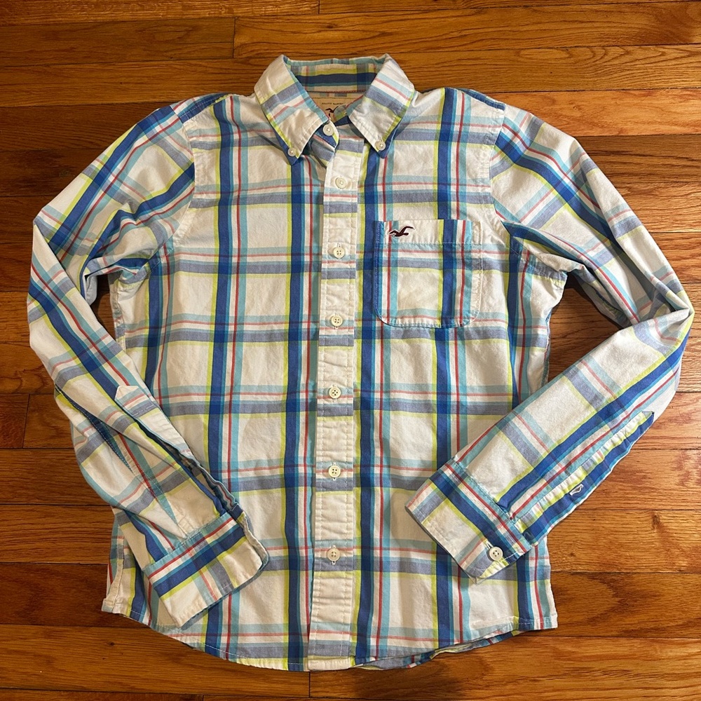 Hollister Men’s Button Up‎ Blue Multicolored Checkered Small